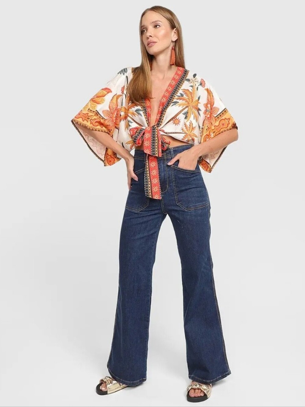 FARM Rio No Samba Das Araras Macaw Tie Front Kimono Blouse Size G Large